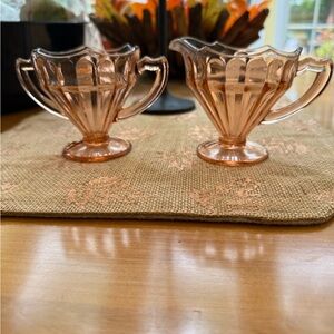 Vintage Pink “Egg Harbor” Pattern Depression Glass Sugar & Creamer